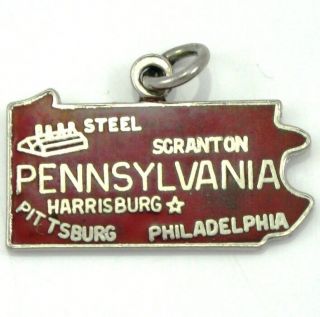 Vintage Sterling Silver/925 Pennsylvania Enamel/red State Charm 1.  9 Grams Ldh18