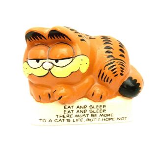 Vintage Garfield The Cat Figurine Eat And Sleep Enesco @1981 3 " X 2.  5 "