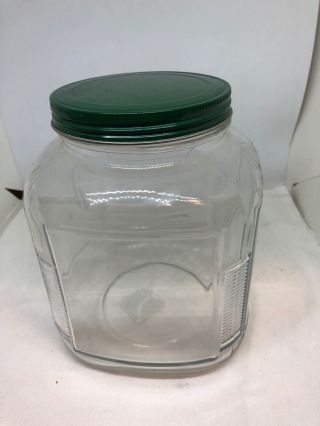 Vintage Anchor Hocking Glass 1 Gallon Jar With Green Metal Lid 20 Years Old