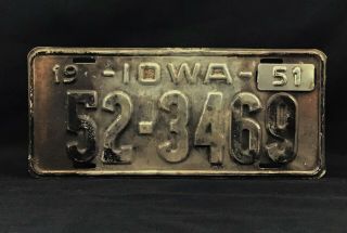1950 1951 Vintage Iowa License Plate Johnson County 52 - 3469