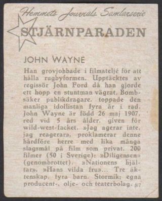 John Wayne - 1956 - 62 Vintage Swedish Star Parade Set Movie Star Card 87 2
