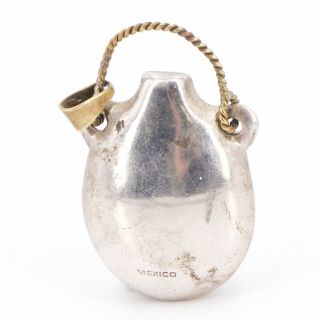Vtg Sterling Silver Brass Accent Mexico Double Spout Wedding Vase Pendant 18.  5g