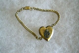Vintage Wwii Jewelry Usn Us Navy Heart Locket 6 1/2 " Bracelet