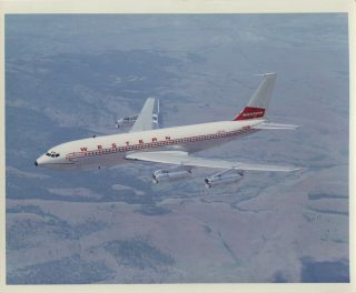 Large Vintage Photo - Western Airlines B720 N93143 In - Flight