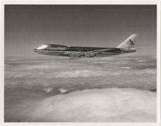 Large Vintage Photo - American Airlines Boeing 747 In - Flight