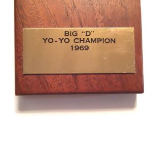 Vintage Dell’s Big D Trickster Yo - Yo Championship Plaque Trophy 1969 3