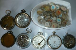 Vintage Pocket Watch Cases,  Parts And Lenses.  Possible Silver.