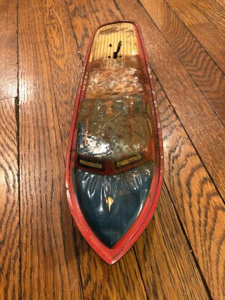 Vintage Ohio Art Tin Lithograph Wind Up Cabin Cruiser Boat 14 - 1/2 " Long.