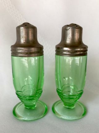 Hazel Atlas Green Depression Glass Salt & Pepper Shakers Vintage,  Nr