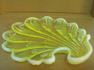 Vintage Yellow Glass With White Edges Swirl Shaped Dish