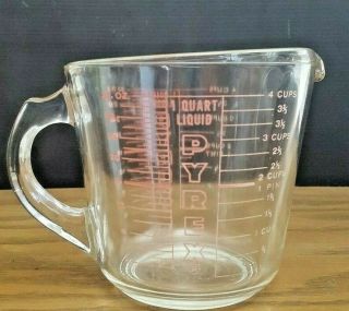 Vintage Pyrex 1 Quart (4 Cup) Glass Measuring Cup With D Handle