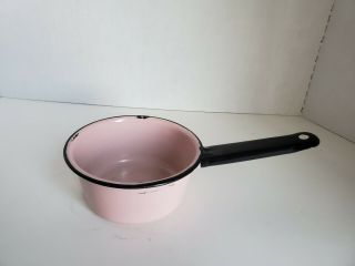 Vintage Pink Enamel Sauce Pot Pan With Black Trim