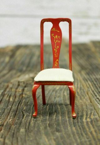 Vintage Bespaq Miniature Dollhouse Red Wood Ornate Dining Chair Hand Painted