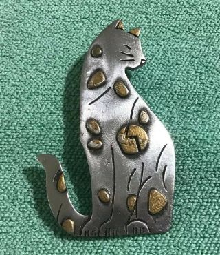Vintage Jj Two Tone Gold Silver Kitty Cat Pin Brooch 1988 Jonette Jewelry