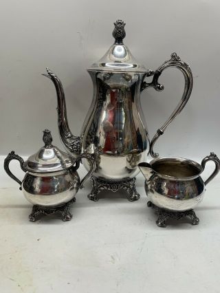 Vintage Ebrogers 3 Piece Silver Tea Serving Set - Silver Tea Kettle Sugar & Cream