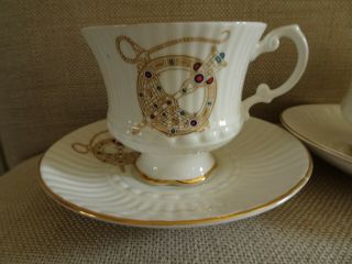 Vintage Royal Tara Cup Saucer Set Of 2 Ribbed,  Gold Rim,  Celtic Brooch Pattern