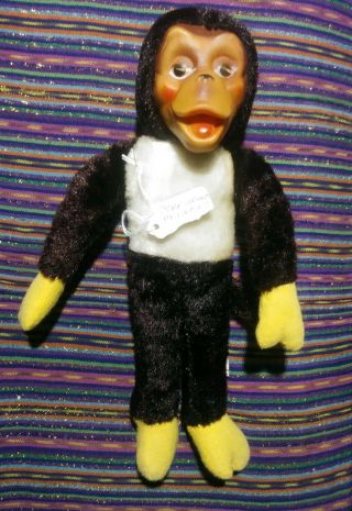 12 " Vtg A.  D.  Sutton & Sons 1966 Celluloid Face Monkey W/ Plush Body Stuffed Toy