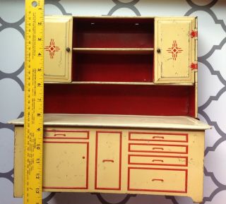 Vintage Volverine Pressed Steel Toy Kitchen Cabinet 13.  5 " T 14 " W 7 " D