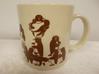 Vintage Taylor & Ng Naughty Penguin Orgy Beige & Brown Coffee Tea Cup Mug