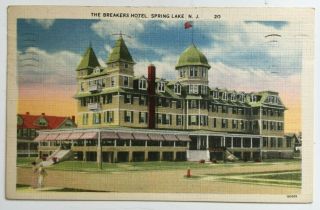 1942 Nj Postcard Spring Lake The Breakers Hotel Porch Monmouth Vintage Linen