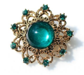 Brooch Vintage Small Brooch With Blue Rhinestones And Cabochons