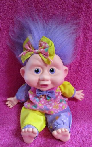 Vintage Applause Magic Trolls Purple Hair & Eyes Plush Doll Outfit Bow 11 " 1991