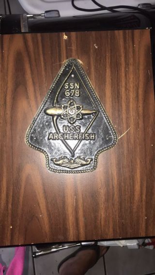 Usn Us Navy Brass Ship Plaque Uss Archerfish Ssn 678 Vintage Military