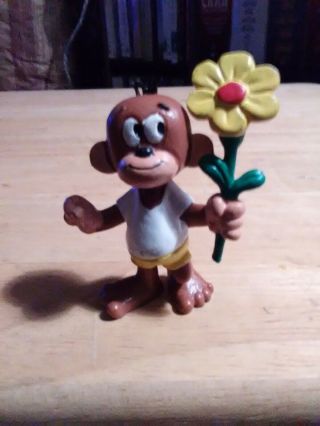 Vintage Bully A.  Lang Small Brown Monkey With Flower 1981 Pvc Germany
