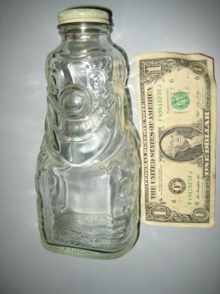 Vintage - Grapette Syrup Soda - Figural Glass Clown Bottle Bank With Cap Lid.
