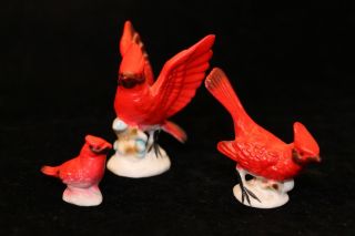 Vintage Miniature Hi Style Bone China Red Bird Cardinal Family Collectible Gift