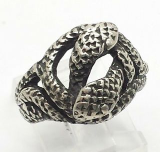 Vintage Snakes Wrap Design Fine Sterling Silver 925 Ring 10g Sz.  7 He635