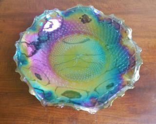 Vintage Iridescent Blue Carnival Glass Scalloped Bowl