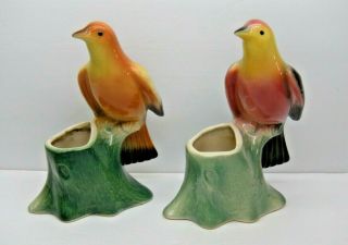 Vintage Royal Copley Porcelain Bird Planter Vase - Pair