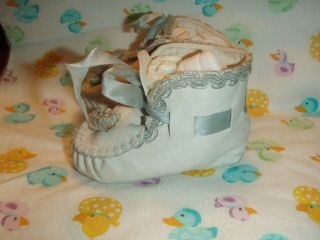 Vtg Antique Soft Leather Baby Or Doll Shoes Booties Moccasins Pom Poms 30s 40s