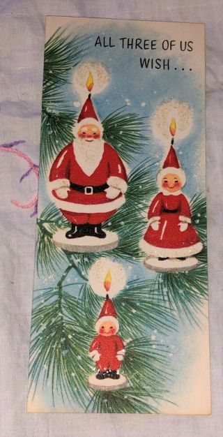 Vintage Christmas Card All Three Of Us Santa Mom Dad & Kid Rust Craft