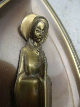 Vintage German brass HOLY WATER FONT with PRAYING MARY,  Ave Maria, 2