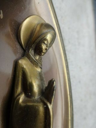 Vintage German brass HOLY WATER FONT with PRAYING MARY,  Ave Maria, 3