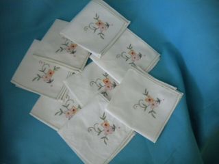 Vintage Embroidered Cloth Napkins - Set Of 8 - Small Size