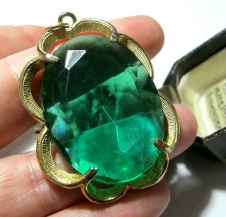 Vintage Jewellery Large Emerald Green Glass Crystal Modernist Necklae Pendant