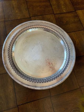 Vintage Wm Rogers Silver Plated 12 1/4 " Round Pierced Serving Tray Platter 170