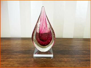 Vintage Large Seguso Murano Art Glass Tear Drop Plinth Sommerso Pink Bubble