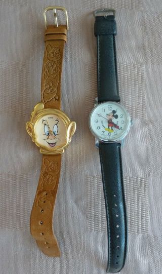 Vintage Walt Disney Timex Dopey Watch And Bradley Mickey Mouse Watch