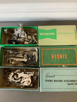 5 Boxes Vintage SEWING MACHINE PARTS GREIST SINGER KENMORE Sewing Attachments 3