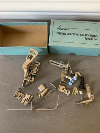 5 Boxes Vintage SEWING MACHINE PARTS GREIST SINGER KENMORE Sewing Attachments 4