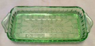 Vintage Jeanette Doric Green Depression Glass Relish Tray