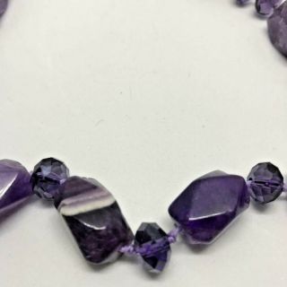 VINTAGE ROUGH CUT AMETHYST AND GLASS NECKLACE WITH SILVER CLASP 2