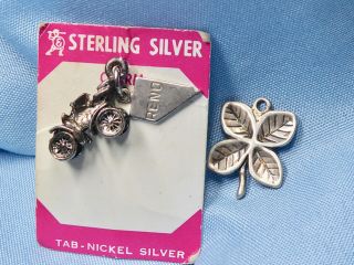 2 Sterling Silver Charms,  4 Leaf Clover 5/8 ",  Vintage Car Reno 7/8 ",  4.  1 G