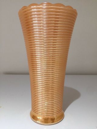 Vintage Marigold Peach Fine Rib Lustre Carnival Glass 7 1/4 " Vase Circa 1930s
