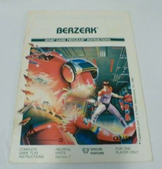 Vintage Atari 2600 Bezerk Game Program Instructions