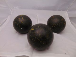 (3) Vintage Bocce / Bowling Deck Balls Black With Yellow 5 " Round Each 3.  7 Pound